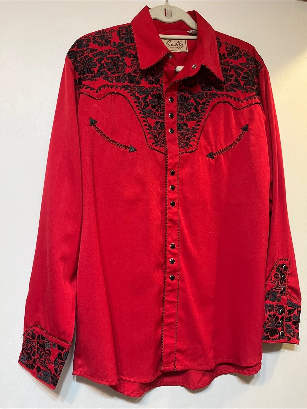 Scully Red Western Shirt with Black Embroidery